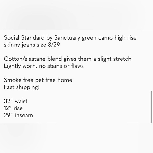 Social Standard by Sanctuary green camo high rise skinny jeans size 8/29 - Picture 7 of 7